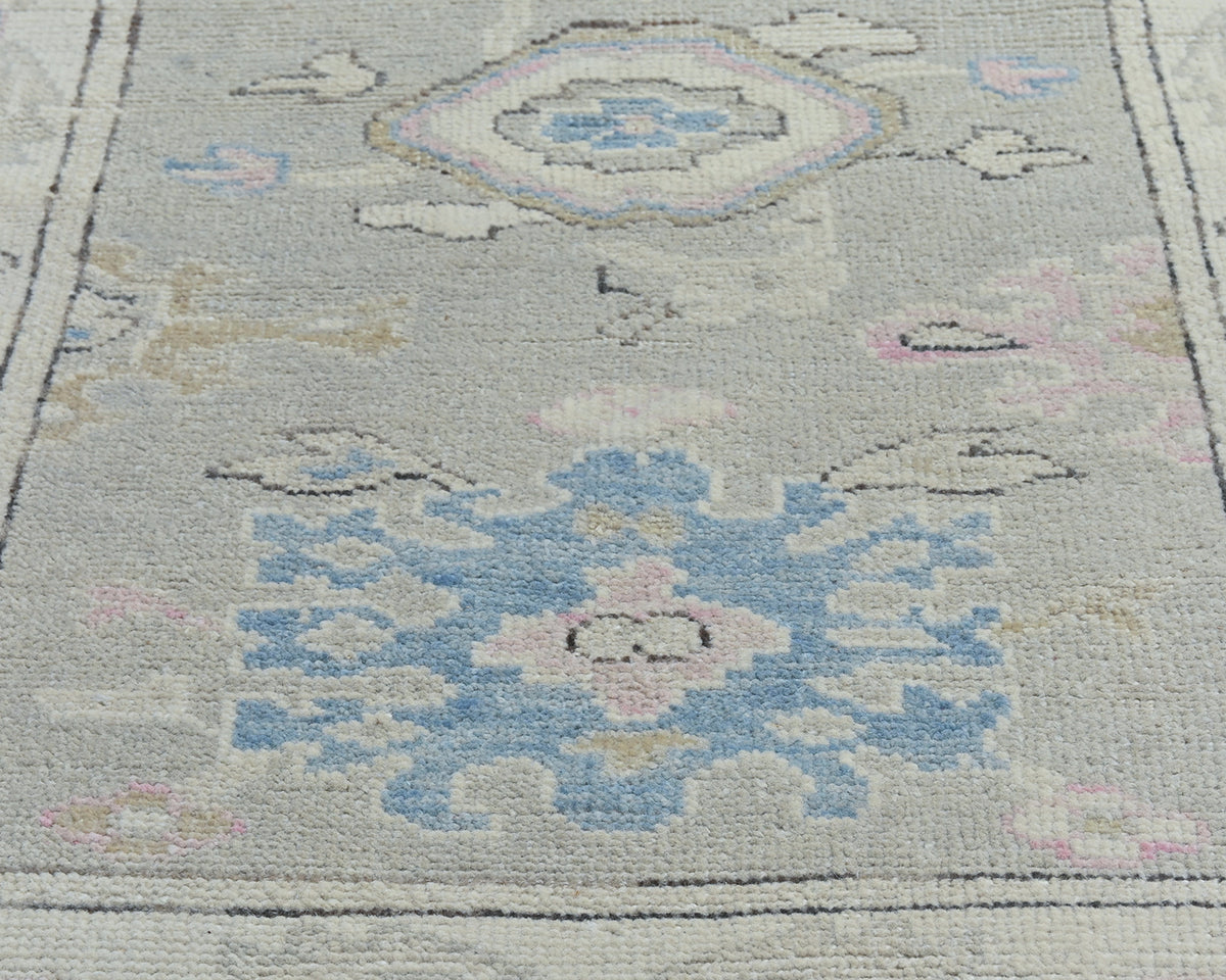 8 Ft Silver Gray Oushak Turkish Hand Knotted Traditional Soft Wool Runner Rug