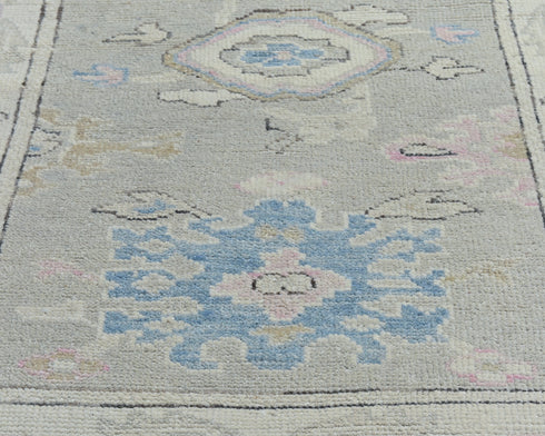 8 Ft Silver Gray Oushak Turkish Hand Knotted Traditional Soft Wool Runner Rug