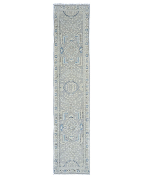 3x12 Ft Gray Oushak Turkish Hand Knotted Traditional Soft Wool Runners