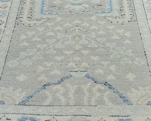 3x12 Ft Gray Oushak Turkish Hand Knotted Traditional Soft Wool Runners