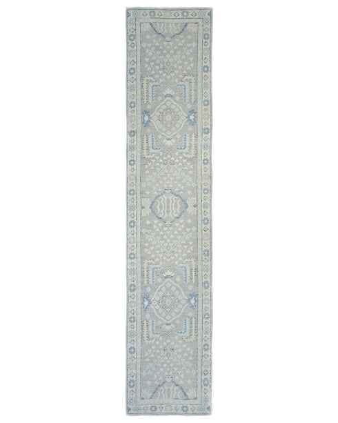 12 Ft Gray Oushak Turkish Hand Knotted Traditional Soft Wool Runner Rug