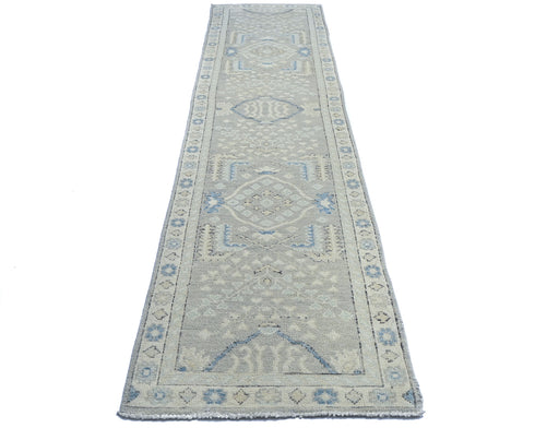 12 Ft Gray Oushak Turkish Hand Knotted Traditional Soft Wool Runner Rug