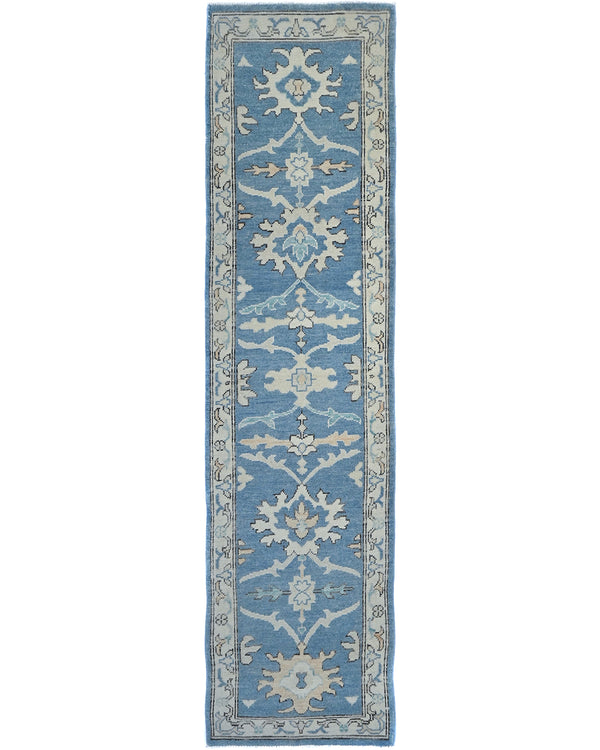 10 Ft Blue Oushak Turkish Hand Knotted Traditional Soft Wool Runner Rug