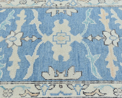 10 Ft Blue Oushak Turkish Hand Knotted Traditional Soft Wool Runner Rug