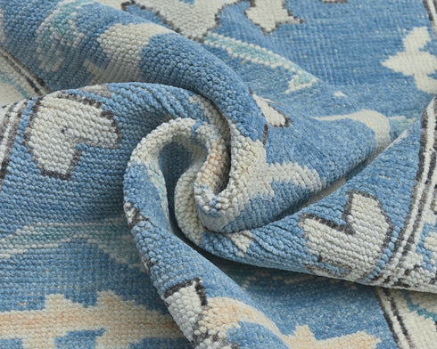 10 Ft Blue Oushak Turkish Hand Knotted Traditional Soft Wool Runner Rug