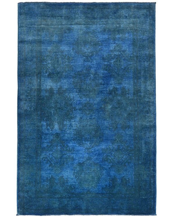 Blue 4x6 Over Dye Chobi Afghan Hand Knotted Floral Wool Area Rug