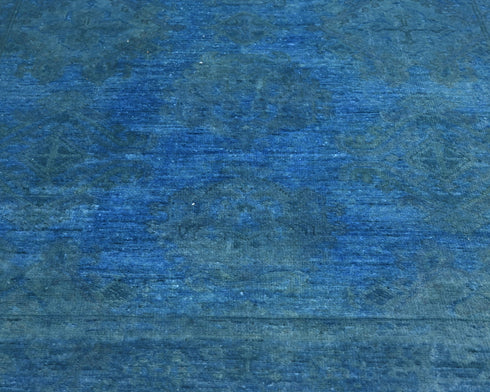 Blue 4x6 Over Dye Chobi Afghan Hand Knotted Floral Wool Area Rug