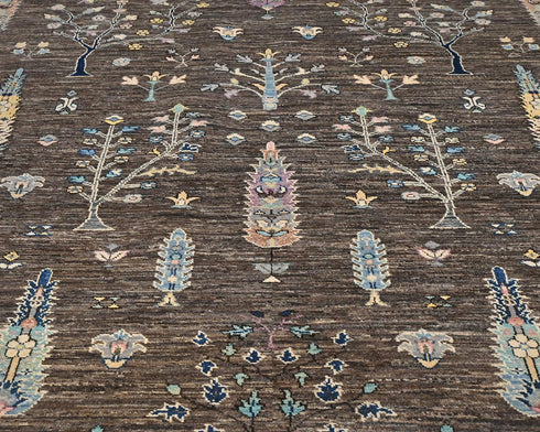 8x8 Brown Gray Khurgeen Afghan Hand Knotted Round Wool Area Rug