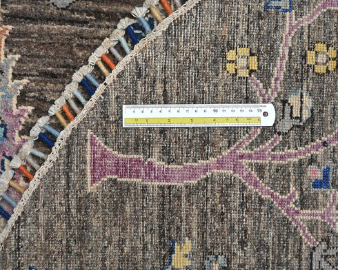 8x8 Brown Gray Khurgeen Afghan Hand Knotted Round Wool Area Rug