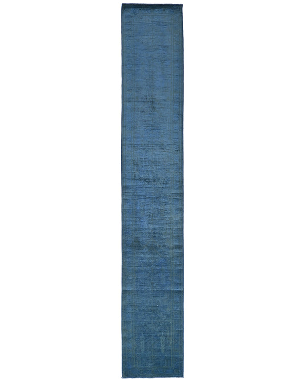14 Ft Blue Over Dye Chobi Afghan Hand Knotted Wool Runner Rug