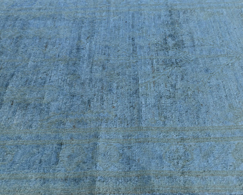 14 Ft Blue Over Dye Chobi Afghan Hand Knotted Wool Runner Rug
