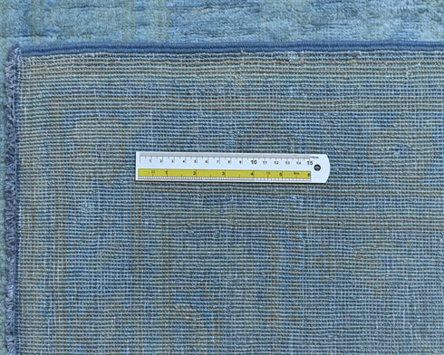 14 Ft Blue Over Dye Chobi Afghan Hand Knotted Wool Runner Rug