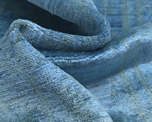 14 Ft Blue Over Dye Chobi Afghan Hand Knotted Wool Runner Rug
