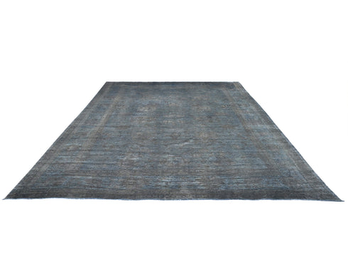 12x14 Chobi Gray Over Dye Afghan Handmade Floral Wool Area Rug