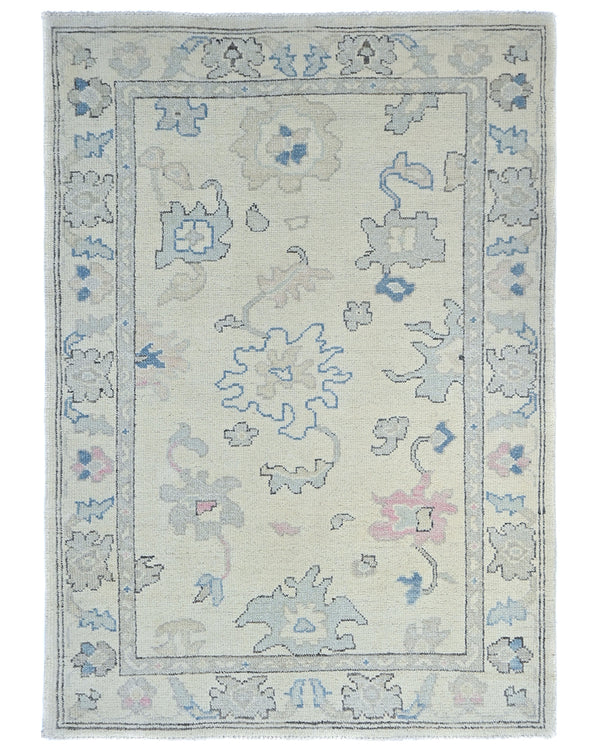 Beige 4x6 Ft Oushak Turkish Hand Knotted Traditional Veg Dye Wool Area Rug