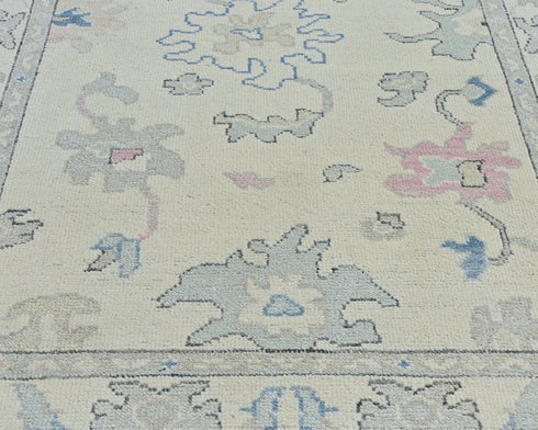 Beige 4x6 Ft Oushak Turkish Hand Knotted Traditional Veg Dye Wool Area Rug