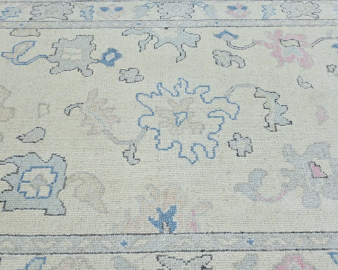 Beige 4x6 Ft Oushak Turkish Hand Knotted Traditional Veg Dye Wool Area Rug