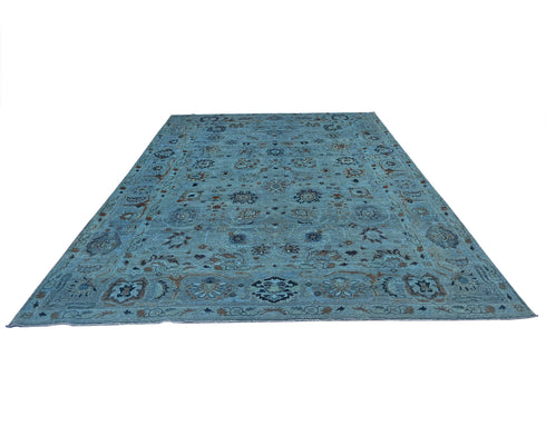 Gray 9x12 Ft Chobi Over Dye Afghan Hand Knotted Floral Wool Area Rug