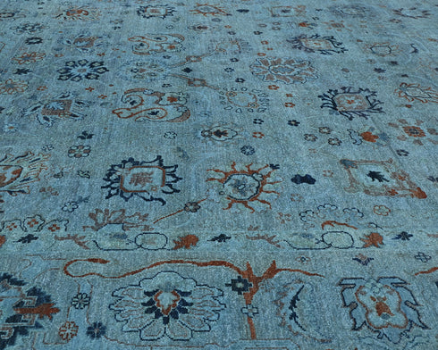 Gray 9x12 Ft Chobi Over Dye Afghan Hand Knotted Floral Wool Area Rug