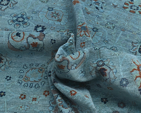 Gray 9x12 Ft Chobi Over Dye Afghan Hand Knotted Floral Wool Area Rug