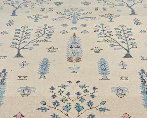 8x8 Beige Khurgeen Afghan Hand Knotted Round Wool Area Rug