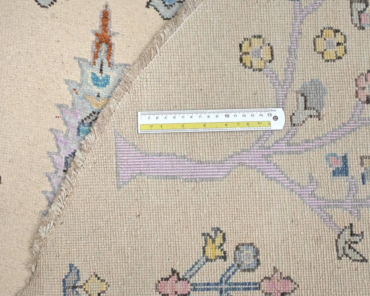8x8 Beige Khurgeen Afghan Hand Knotted Round Wool Area Rug