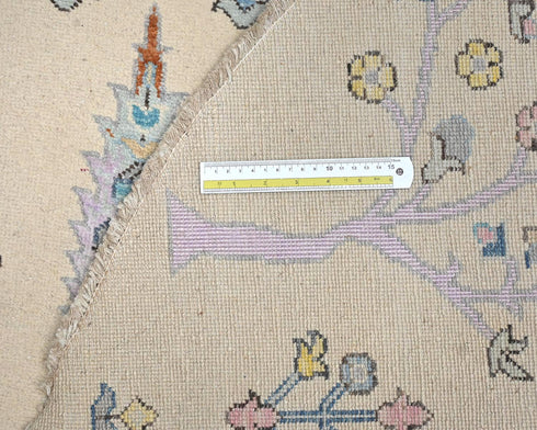 8x8 Beige Khurgeen Afghan Hand Knotted Round Wool Area Rug