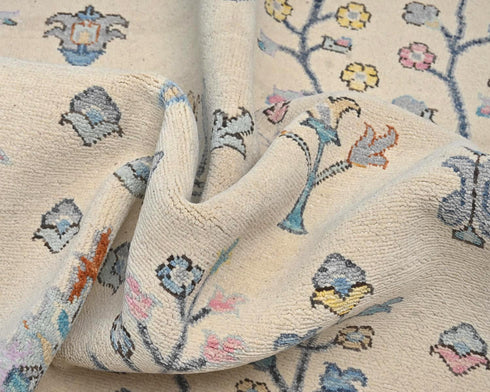 8x8 Beige Khurgeen Afghan Hand Knotted Round Wool Area Rug