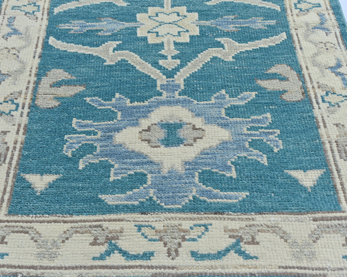 11 Ft Blue Oushak Turkish Hand Knotted Traditional Soft Wool Runner Rug