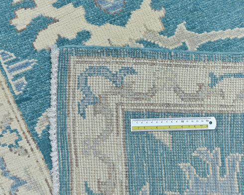 11 Ft Blue Oushak Turkish Hand Knotted Traditional Soft Wool Runner Rug