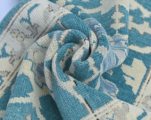 11 Ft Blue Oushak Turkish Hand Knotted Traditional Soft Wool Runner Rug