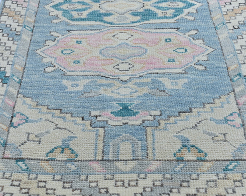 12 Ft Blue Oushak Turkish Handmade Traditional Soft Wool Runner Rug