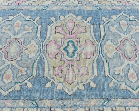 12 Ft Blue Oushak Turkish Handmade Traditional Soft Wool Runner Rug