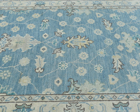 Blue 4x6 Ft Oushak Turkish Handmade Floral Traditional Veg Dye Wool Rug