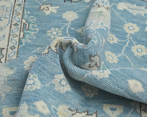 Blue 4x6 Ft Oushak Turkish Handmade Floral Traditional Veg Dye Wool Rug