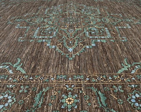 9x12 Zeigler Brown Afghan Hand Knotted Wool Area Rug