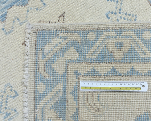 13 Ft Beige Blue Oushak Turkish Handwoven Traditional Soft Wool Runner Rug