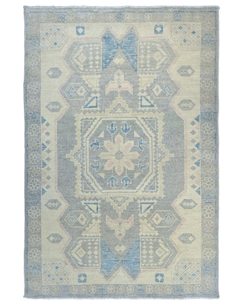 4x6 Oushak Gray Turkish Hand Knotted Geometric Organic Dye Wool Area Rug