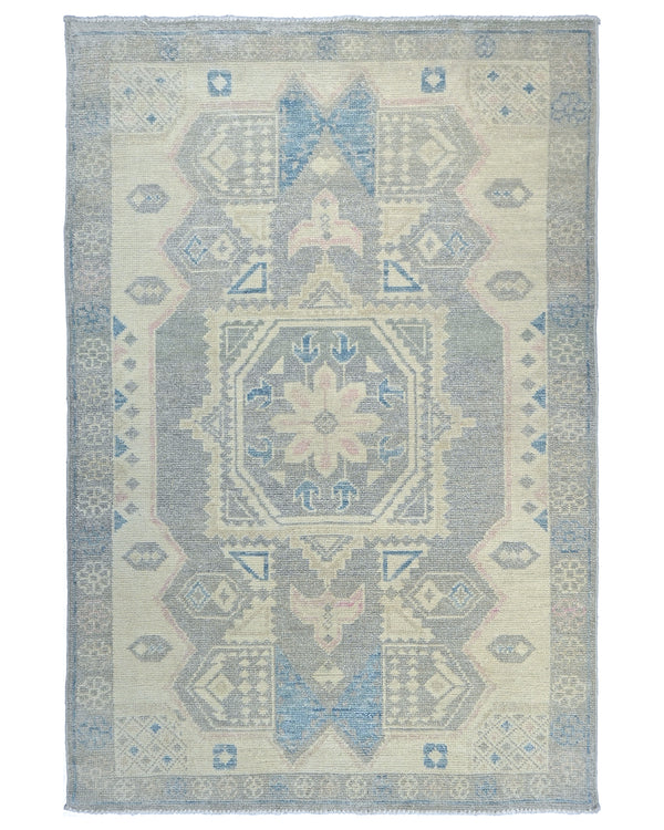 4x6 Oushak Gray Turkish Hand Knotted Geometric Organic Dye Wool Area Rug
