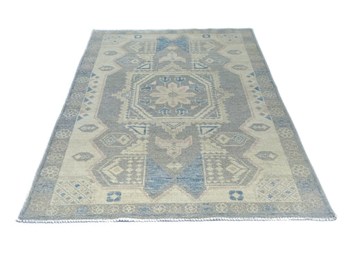 4x6 Oushak Gray Turkish Hand Knotted Geometric Organic Dye Wool Area Rug
