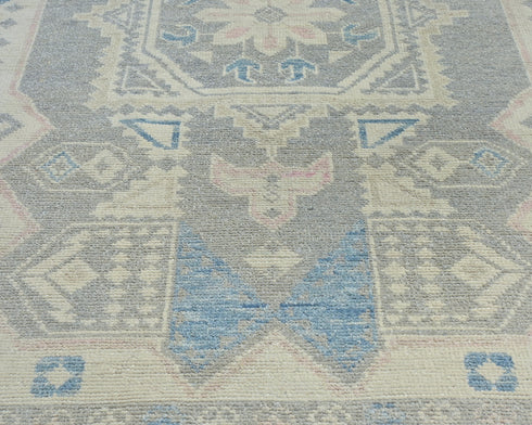 4x6 Oushak Gray Turkish Hand Knotted Geometric Organic Dye Wool Area Rug