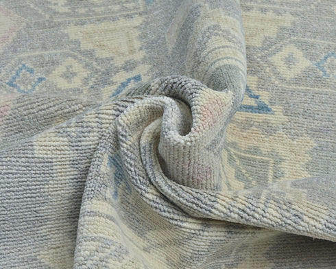4x6 Oushak Gray Turkish Hand Knotted Geometric Organic Dye Wool Area Rug