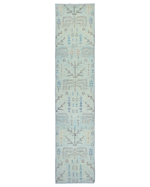 12 Ft Soft Blue Bakshaish Persian Style Afghan Hand Knotted Traditional Soft Wool Runner Rug