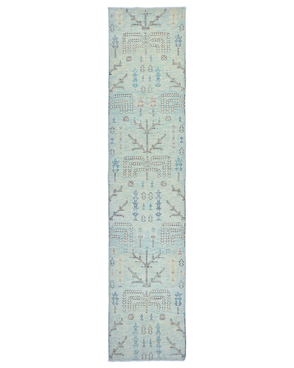 12 Ft Soft Blue Bakshaish Persian Style Afghan Hand Knotted Traditional Soft Wool Runner Rug