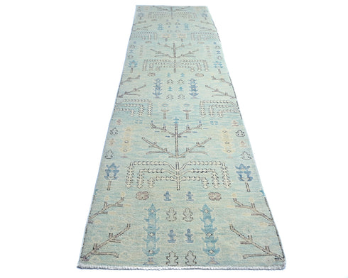 12 Ft Soft Blue Bakshaish Persian Style Afghan Hand Knotted Traditional Soft Wool Runner Rug