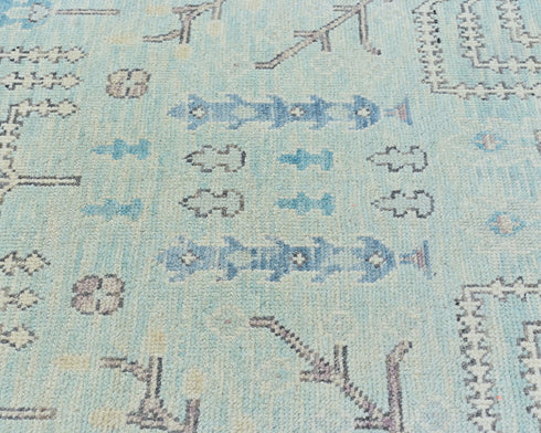 12 Ft Soft Blue Bakshaish Persian Style Afghan Hand Knotted Traditional Soft Wool Runner Rug