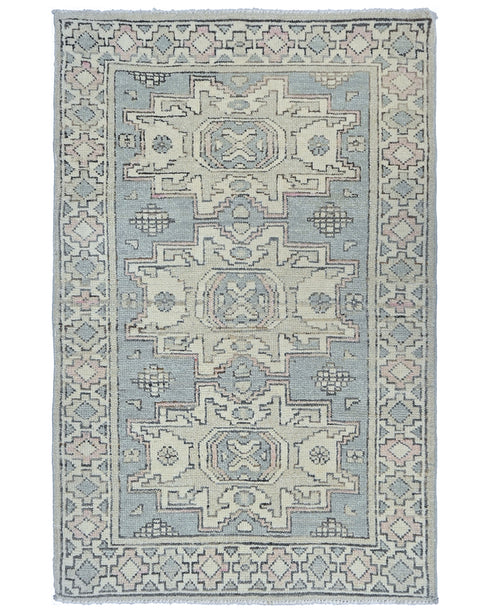 Gray 3x5 Oushak Turkish Hand Knotted Geometric Soft Wool Area Rug