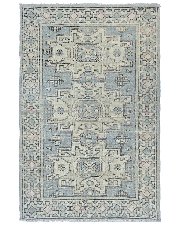 Gray 3x5 Oushak Turkish Hand Knotted Geometric Soft Wool Area Rug