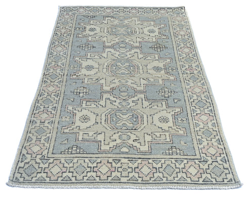 Gray 3x5 Oushak Turkish Hand Knotted Geometric Soft Wool Area Rug