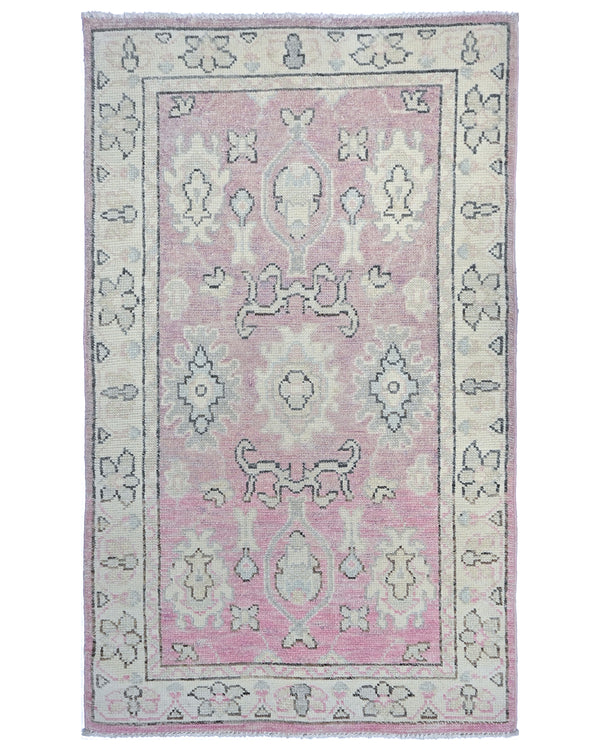 3x5 Soft Pink Oushak Turkish Hand Knotted Traditional Oragnic Dye Wool Rug